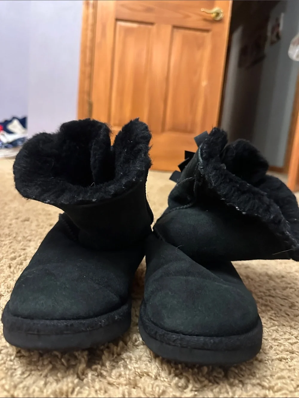 UGG Kids Black Shearling Bow-Accent Winter Boots